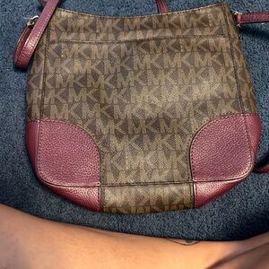 Michael Kors Signature Brown and Burgundy Shoulder Bag